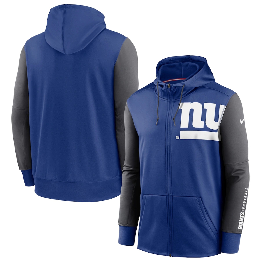 NFL Nike New York Giants Royal Charcoal Fan Gear Mascot Performance FullZip Hoodie->brooklyn nets->NBA Jersey